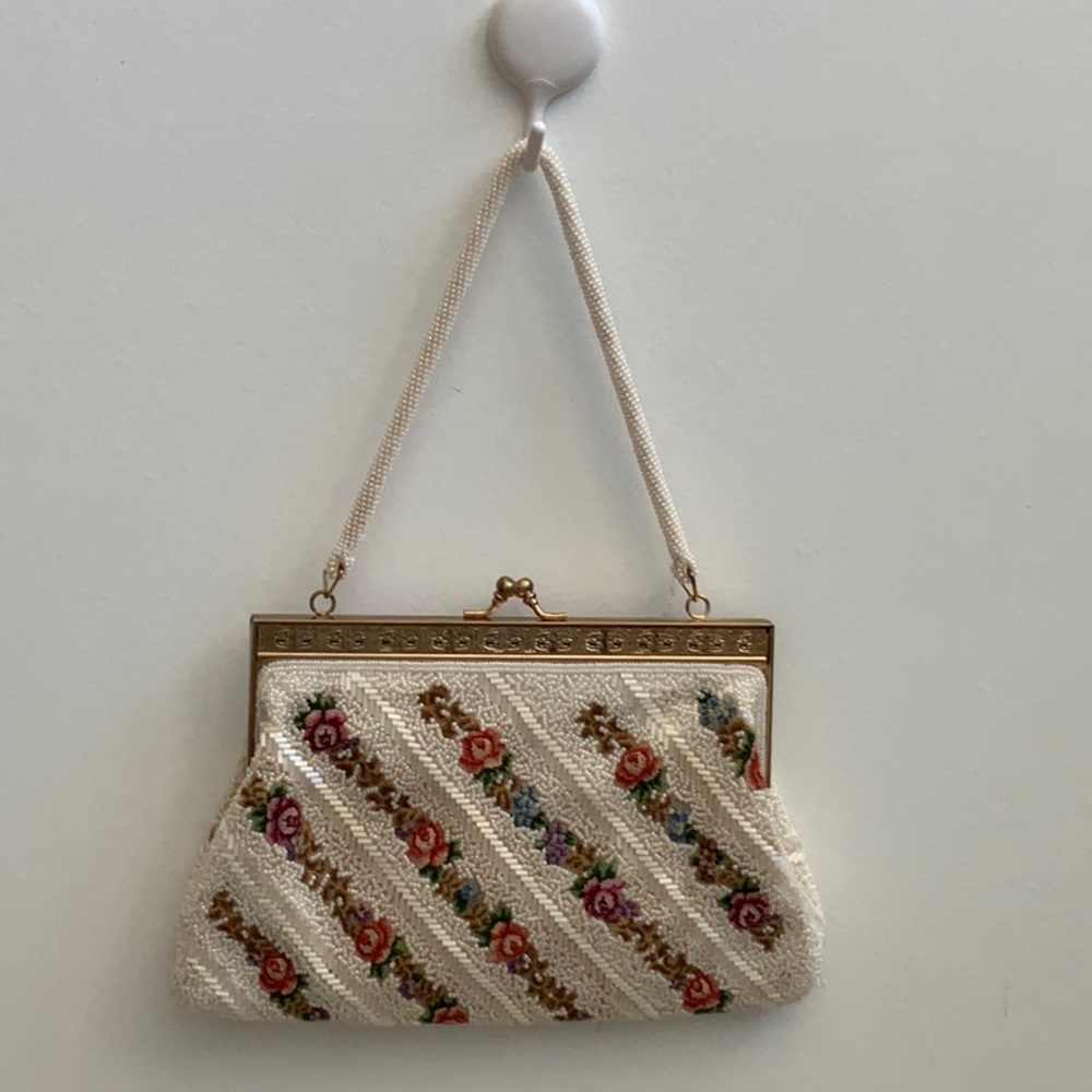 Floral Beaded Clutch with Chain Strap